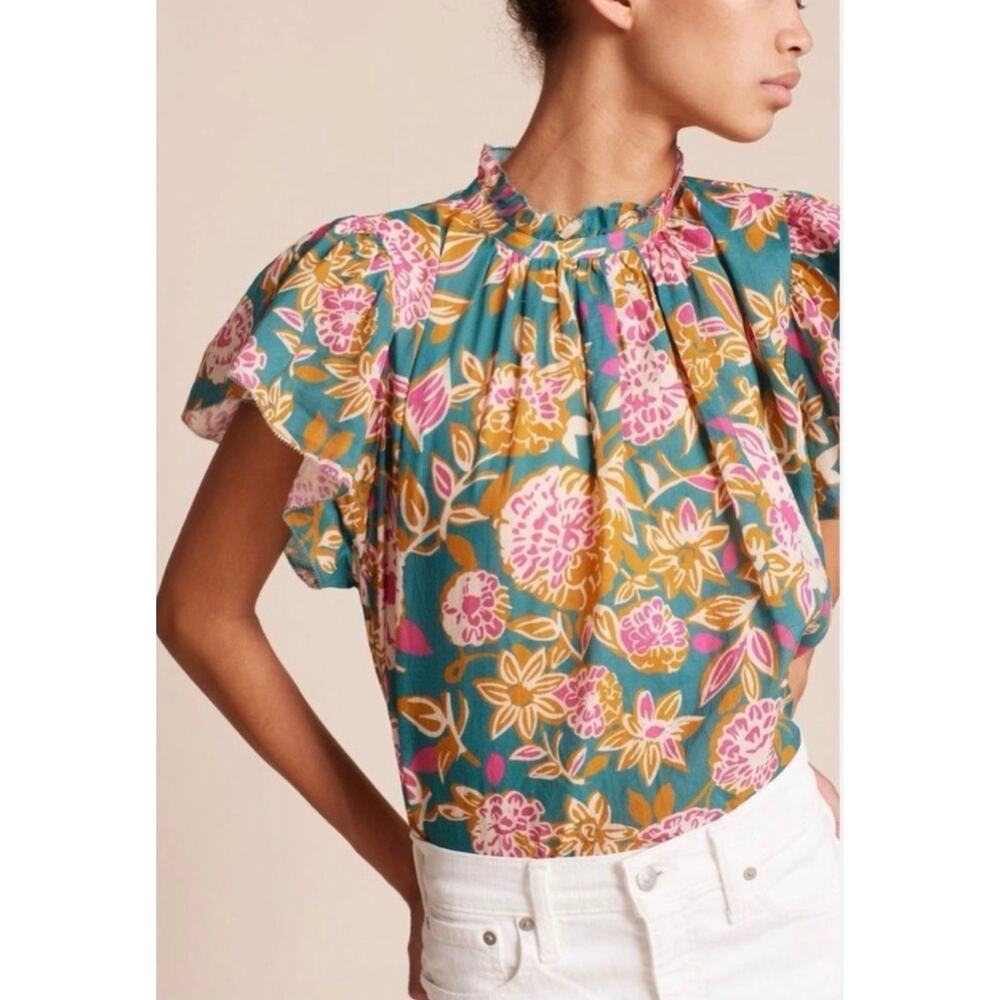 Trovato Birds of Paradis Carla Teal Dahlia top S